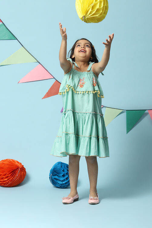 Sea Green Cotton Tiered Dress image number 0