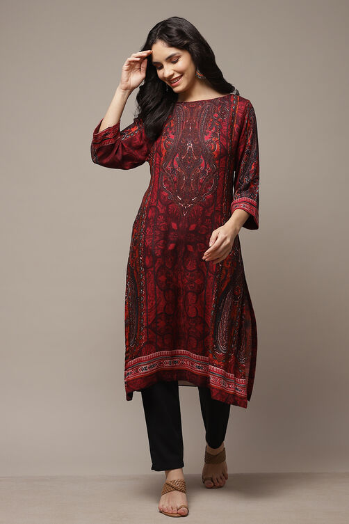 Red Viscose A-Line Printed Kurta image number 0