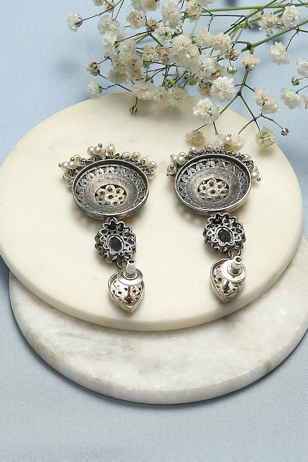 Oxidised Blue Brass Earrings image number 2