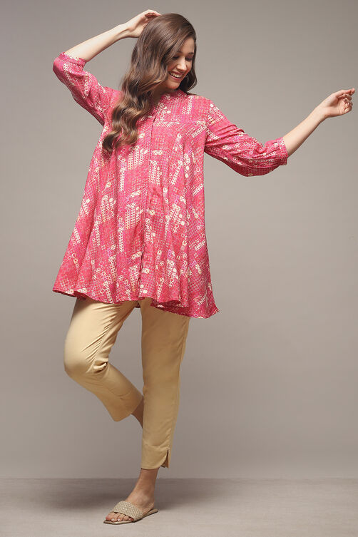 Pink LIVA Printed Kurti image number 0