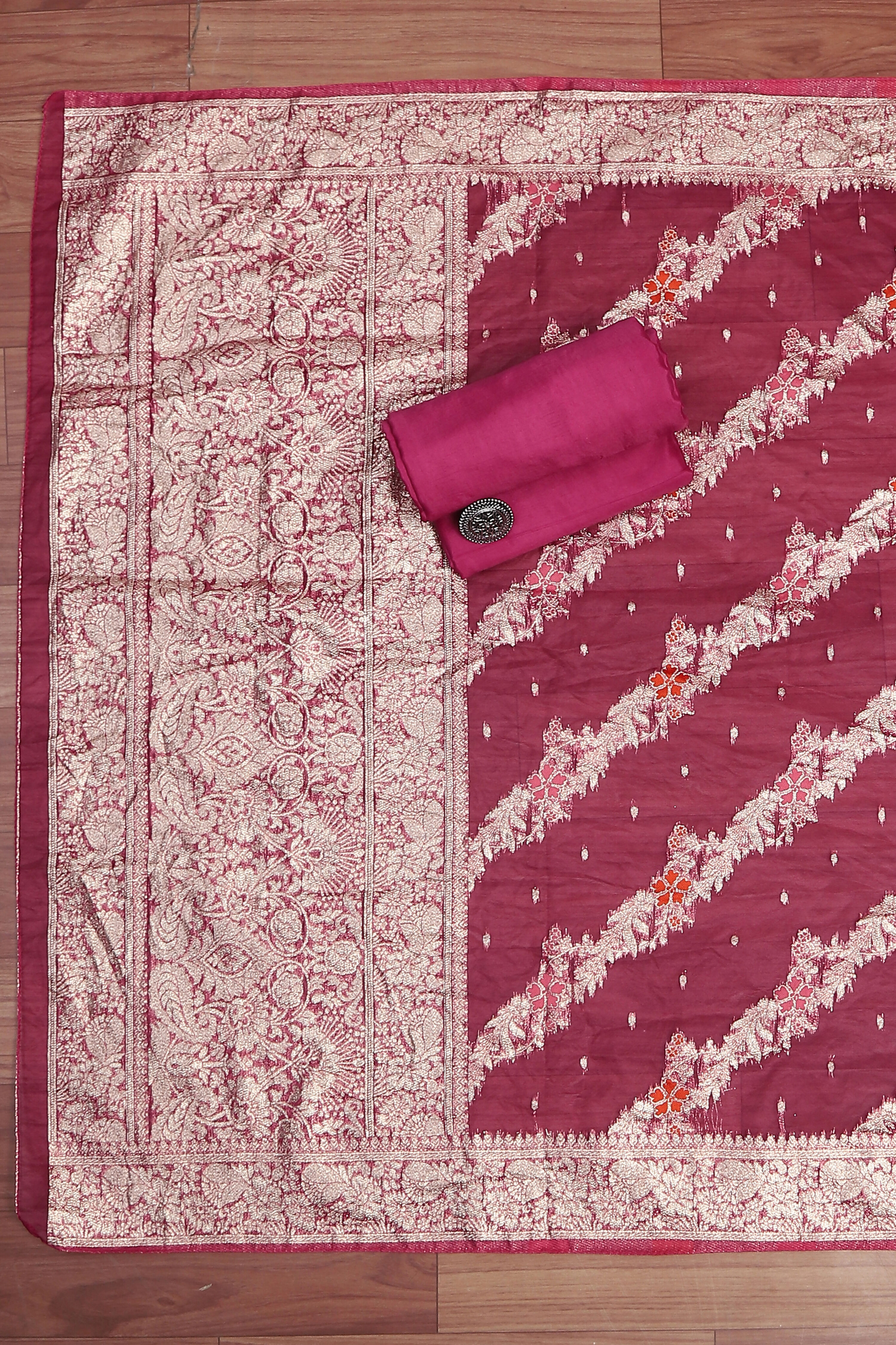 Botle Green Tissue Chanderi Embroidered Unstitched Suit Set image number 3