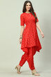 Red Printed A-Line Kurta Salwar Suit Set