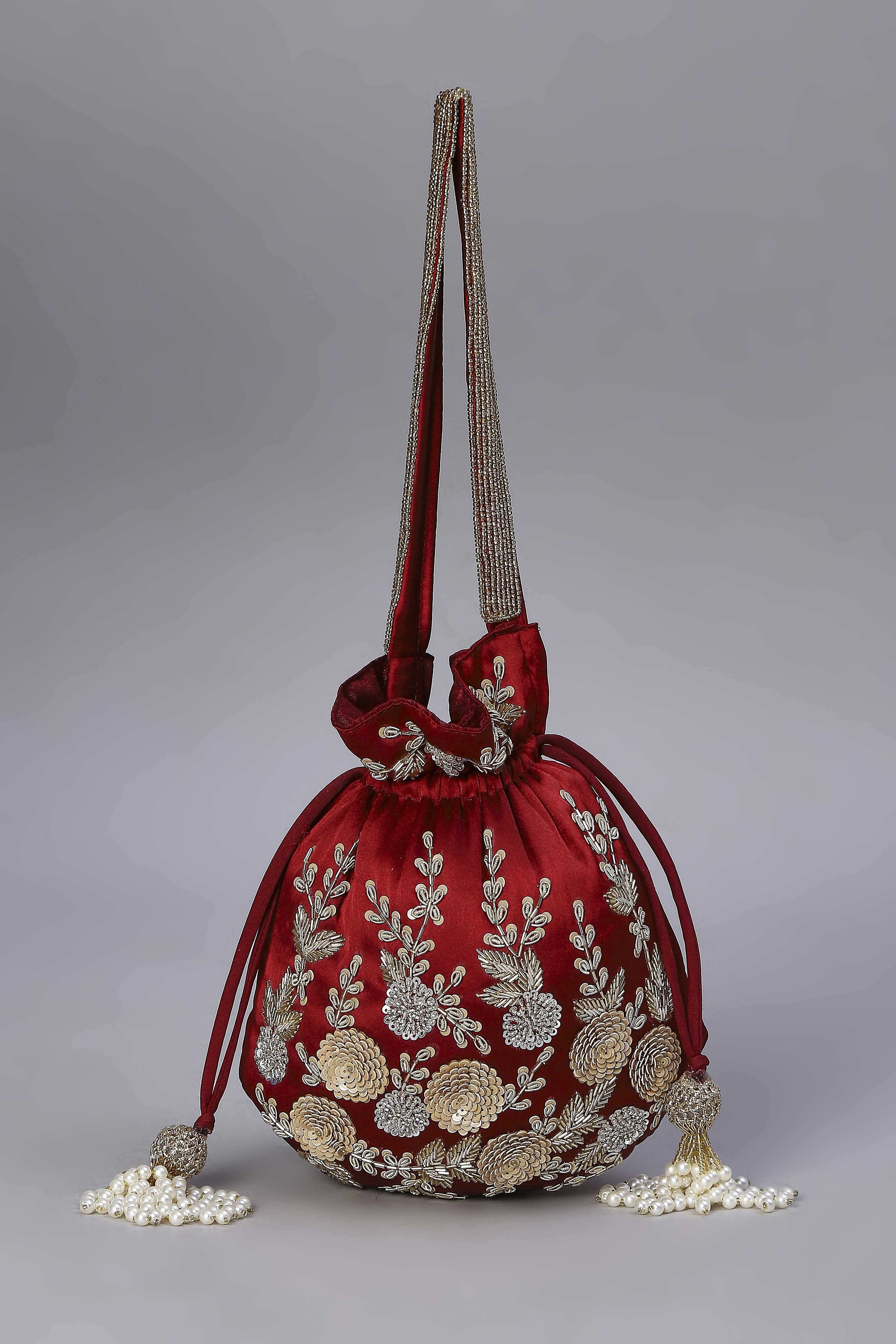 Maroon Fabric Potli Bag image number 1