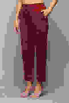 Maroon Cotton Regular Yarndyed Palazzo image number 2