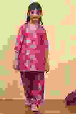 Fuchsia Art Silk Flared Kurta Pants Set image number 0