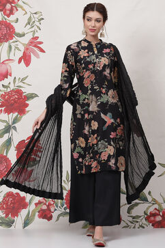 Rohit Bal Black Silk Straight Printed Suit Set image number 7