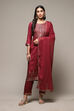 Olive Printed Viscose Straight Kurta Regular Pants Suit Set image number 7