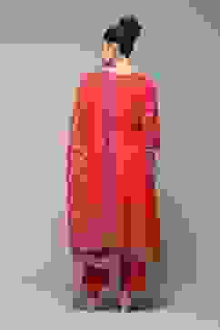 Red Cotton Anarkali Kurta Palazzo Suit Set image number 4