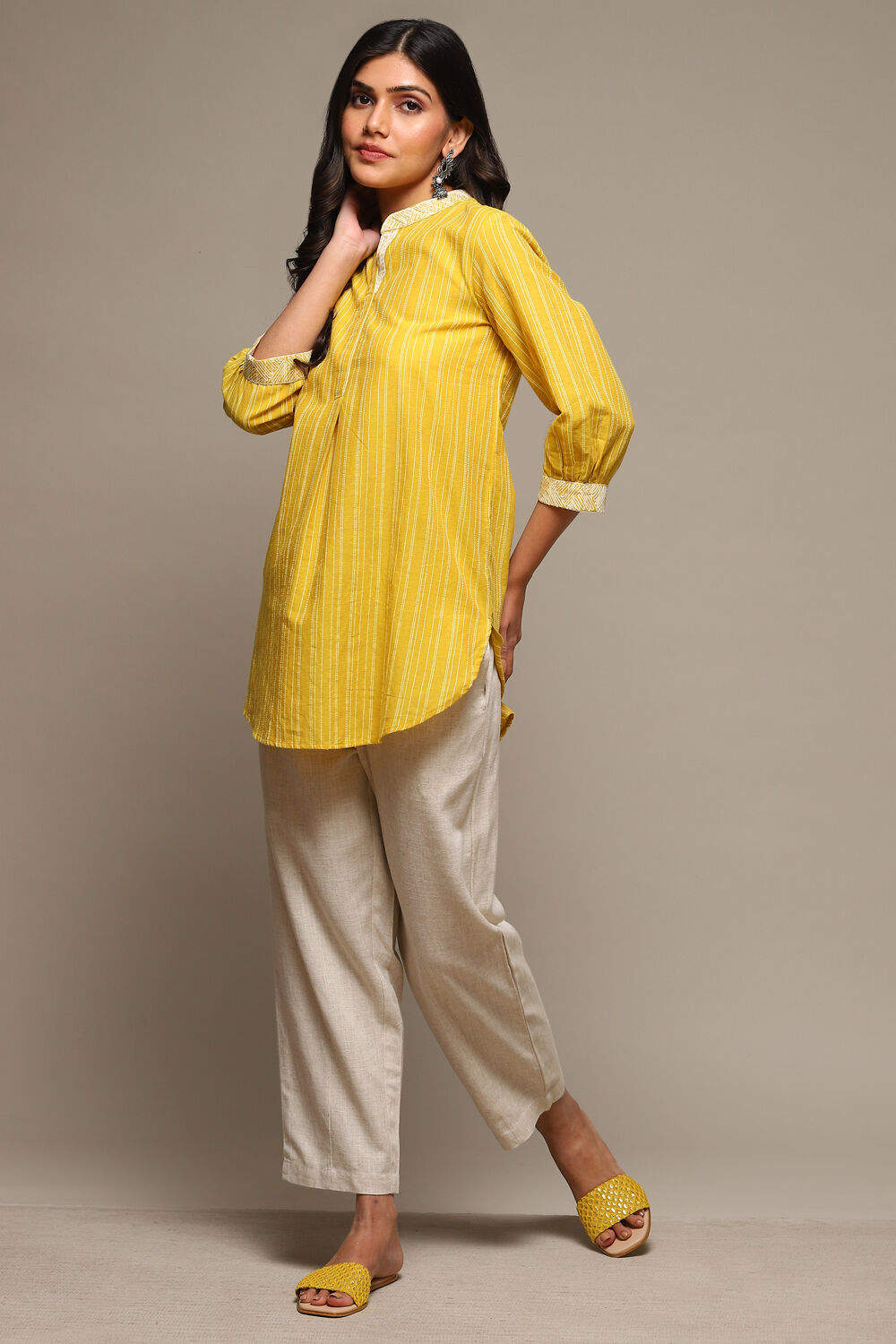 Natural Mustard Cotton Straight Yarndyed 2 Piece Set image number 4