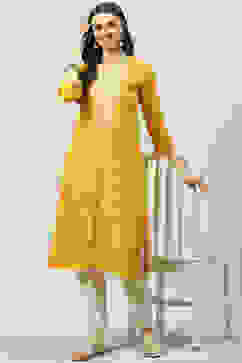Warm Mustard LIVA Straight Printed Kurta image number 0