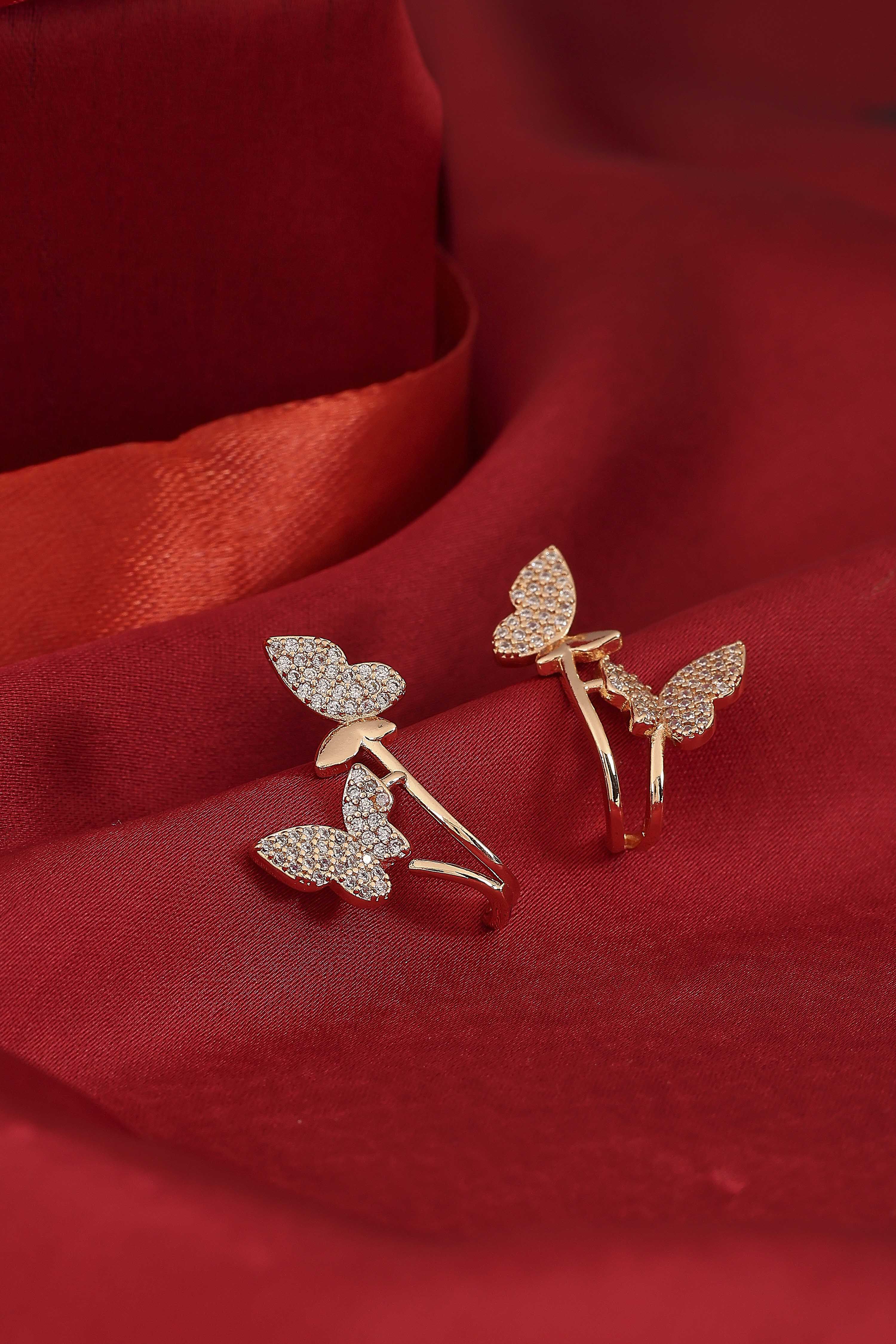 Rose Gold Plated Brass Butterfly-Shaped Studded Earrings image number 0
