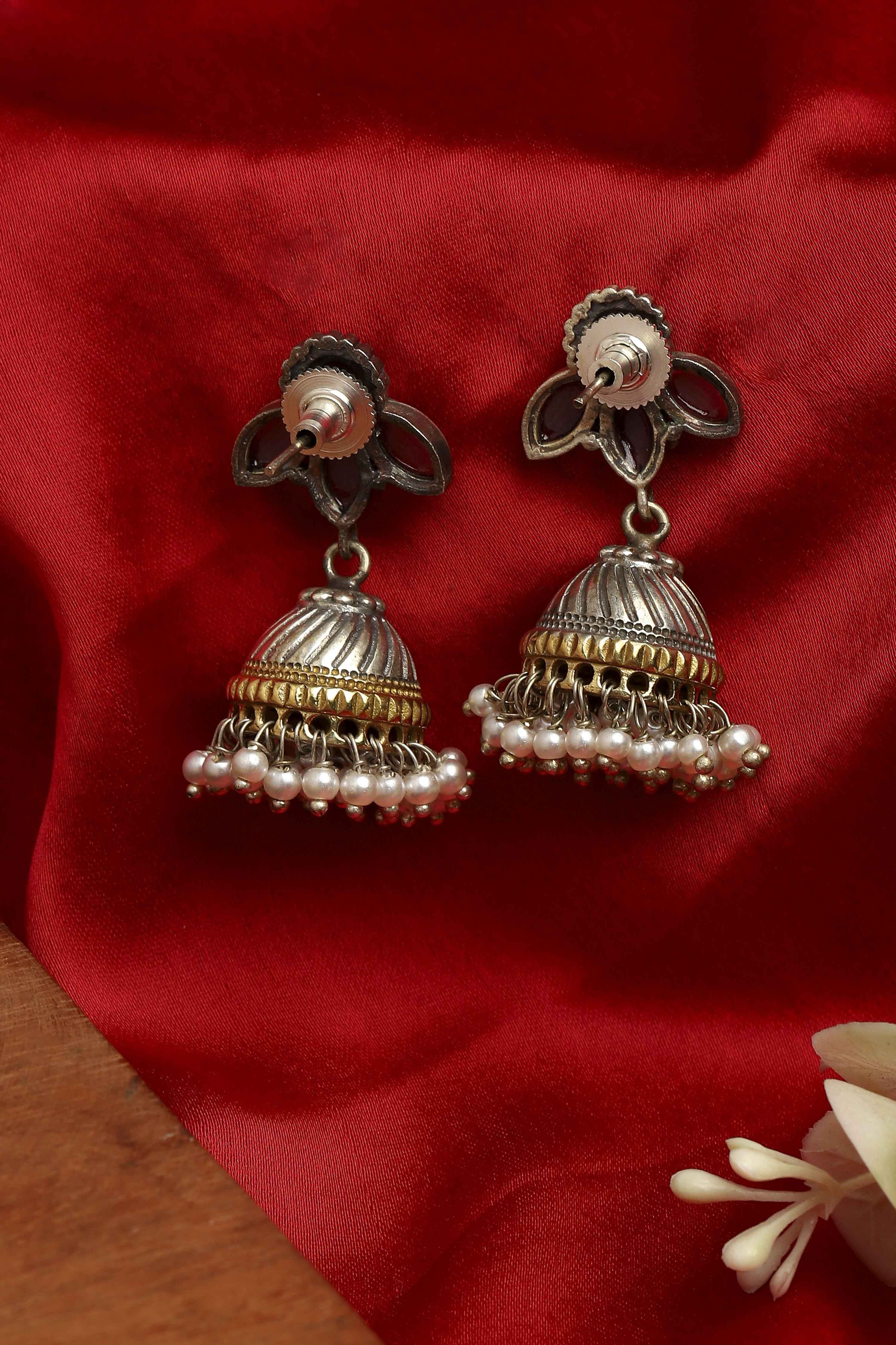 Dark Pink Brass Jhumka image number 2