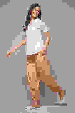 Peach & White Cotton Printed Relaxed Salwar image number 0