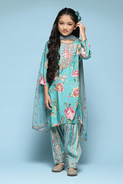 Turquoise Viscose Straight Printed Kurta Salwar Suit Set image number 7