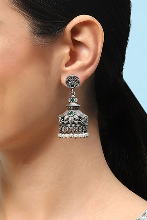 Oxidised Green Brass Earrings image number 1