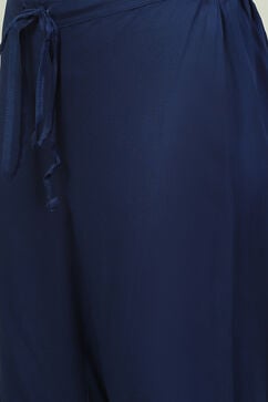 Navy Blue LIVA Metallic Straight Kurta Pants Suit Set image number 2