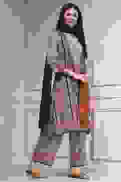 Brown Cotton Printed Straight Suit Set image number 5