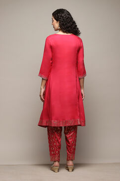 Fuchsia LIVA Kalidar Kurta Salwar Pant Suit Set image number 5