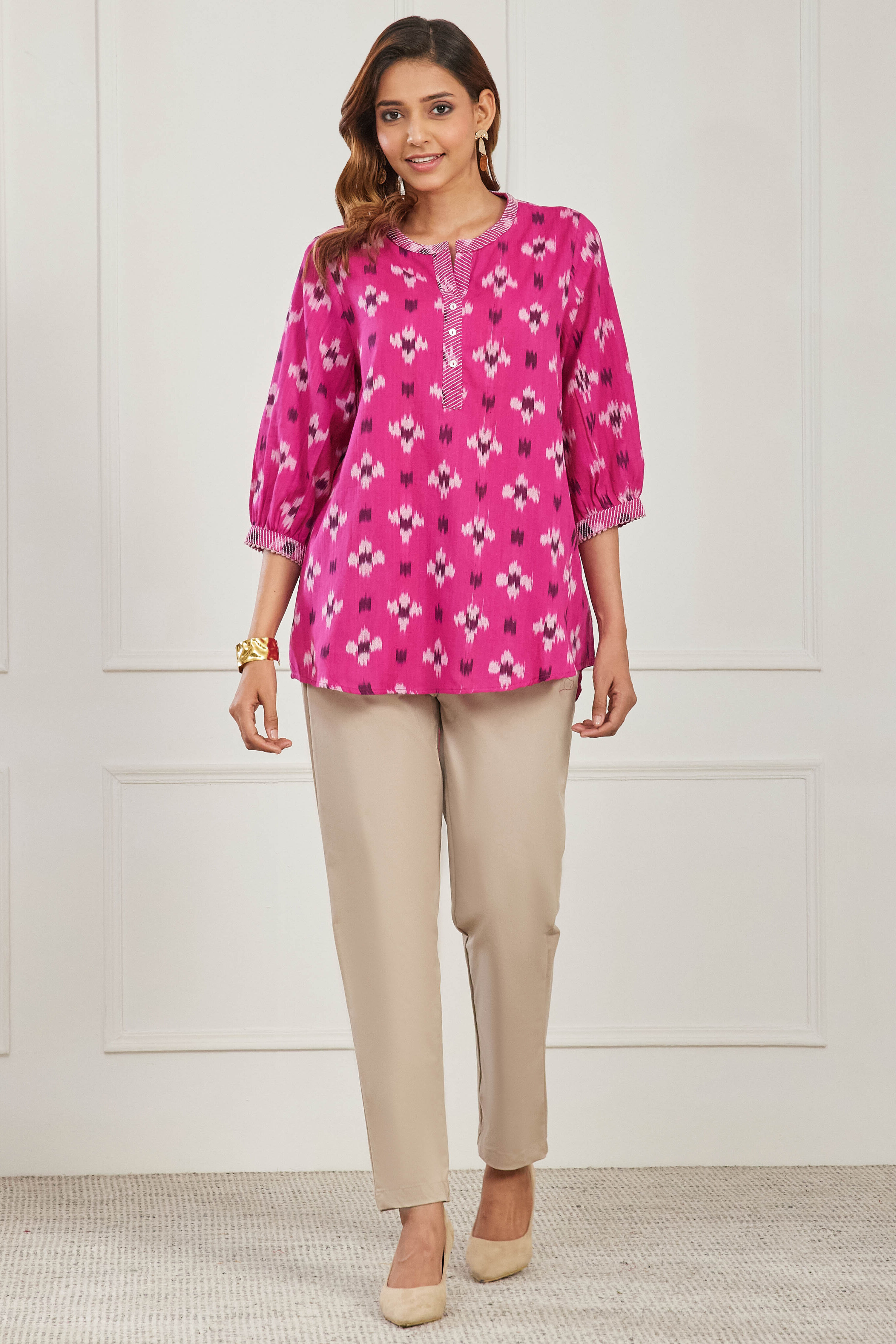 Pink Cotton Straight Kurta image number 5