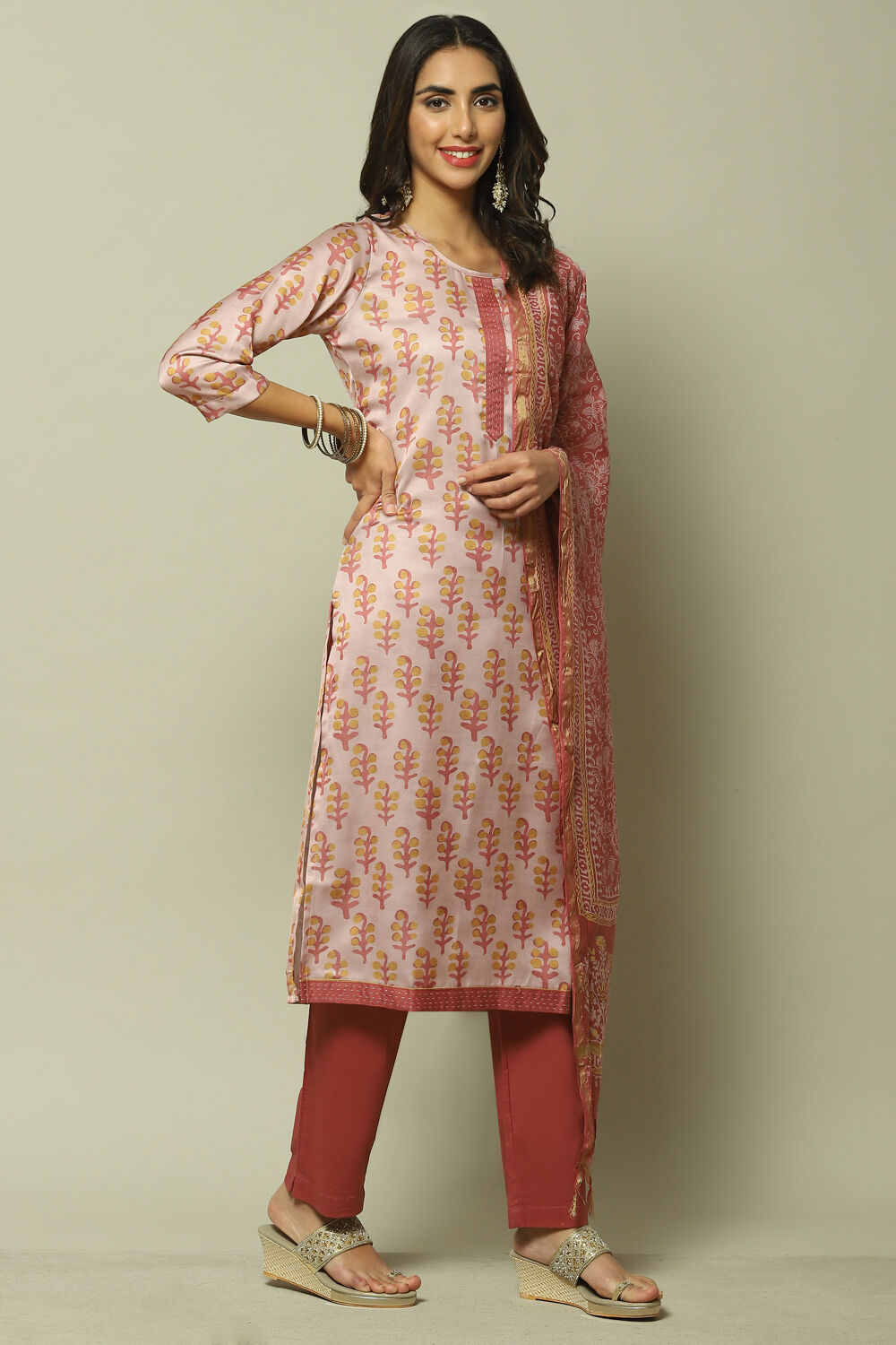 Pink Modal Printed Unstitched Suit Set image number 4