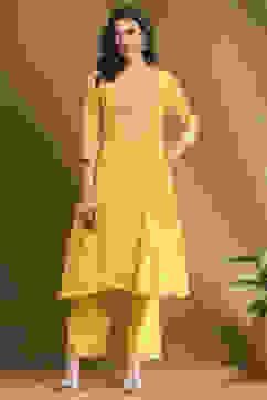 Yellow Embroidered Festive Kalidar Suit Set image number 6