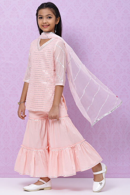 Pastel Pink Art Silk Girls Straight Kurta Sharara Suit Set image number 0