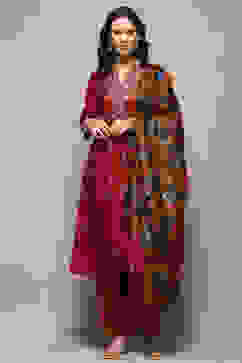 Maroon Modal Chanderi Festive Kalidar Suit Set image number 7