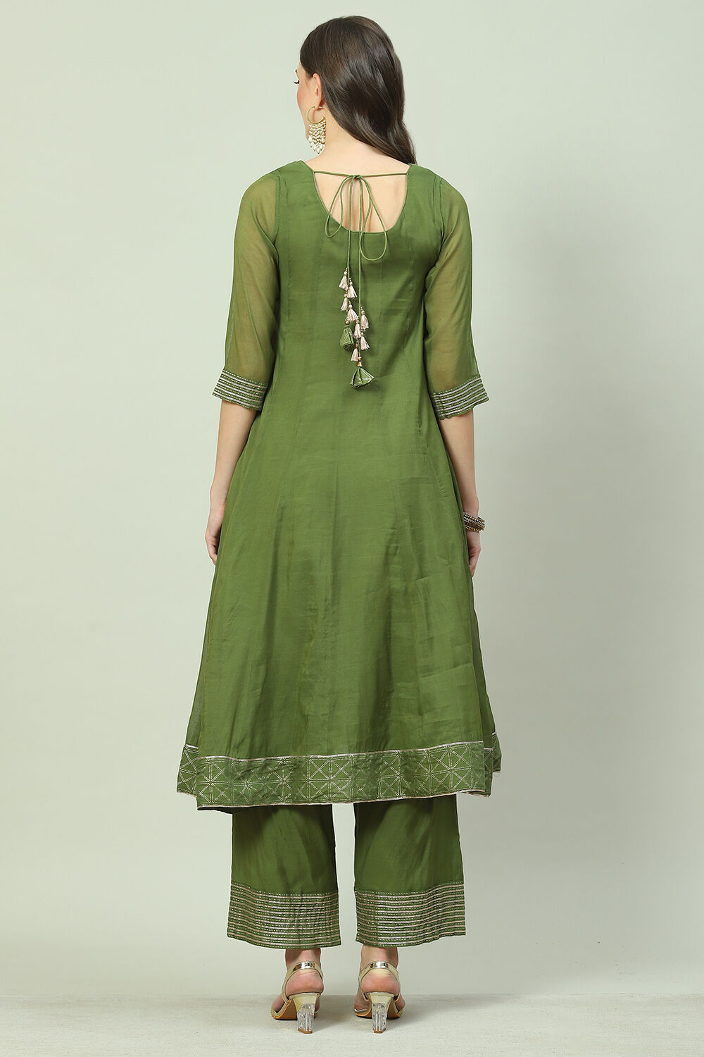 Green Art Silk Flared 2 Piece Set image number 4