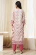 Pink Cotton Printed Straight Kurta image number 3