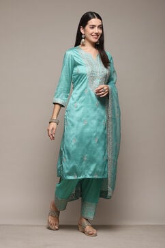 Sea Green Polyester Straight Kurta Salwar Suit Set image number 6