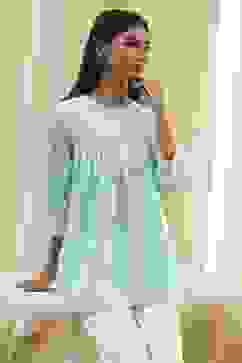 Aqua Cotton Straight Shirt-Style Short Kurta image number 6