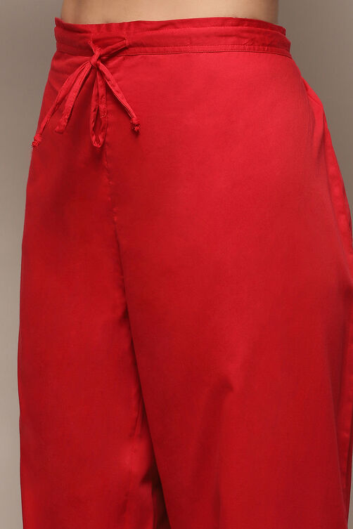 Buy Red Chanderi Straight Kurta Suit Set (Kurta, Inner, Palazzo ...