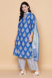 Royal Blue Cotton Straight Kurta Palazzo Suit Set image number 5