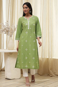 Olive Green Straight Kurta image number 5