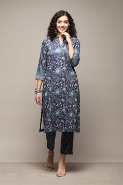 Indigo Poly Spendex Straight Printed 2 Piece Set image number 0