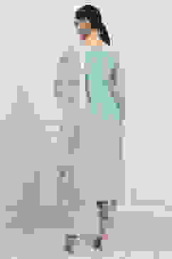 Blue Chanderi Hand Embroidered Unstitched Suit Set image number 5