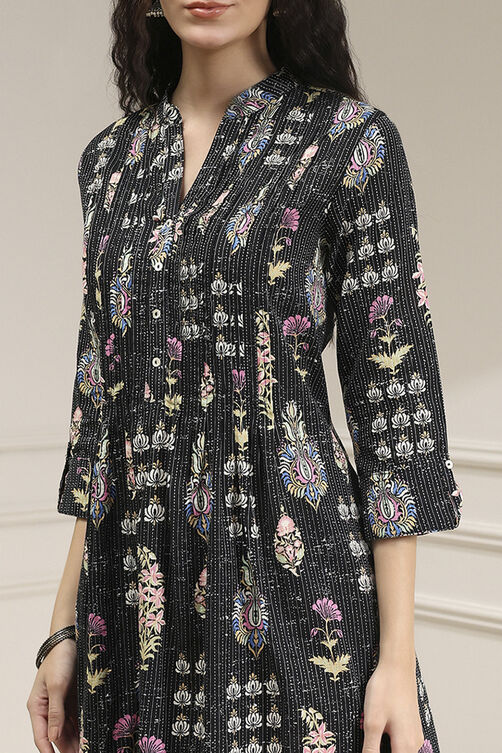 Black Cotton Printed A-Line Kurta image number 1