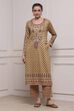 Mustard Blended Printed Straight Kurta Pants Set