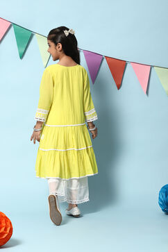 Lime Green Cotton Tiered Kurta Straight Palazzo 2 Piece Set image number 4