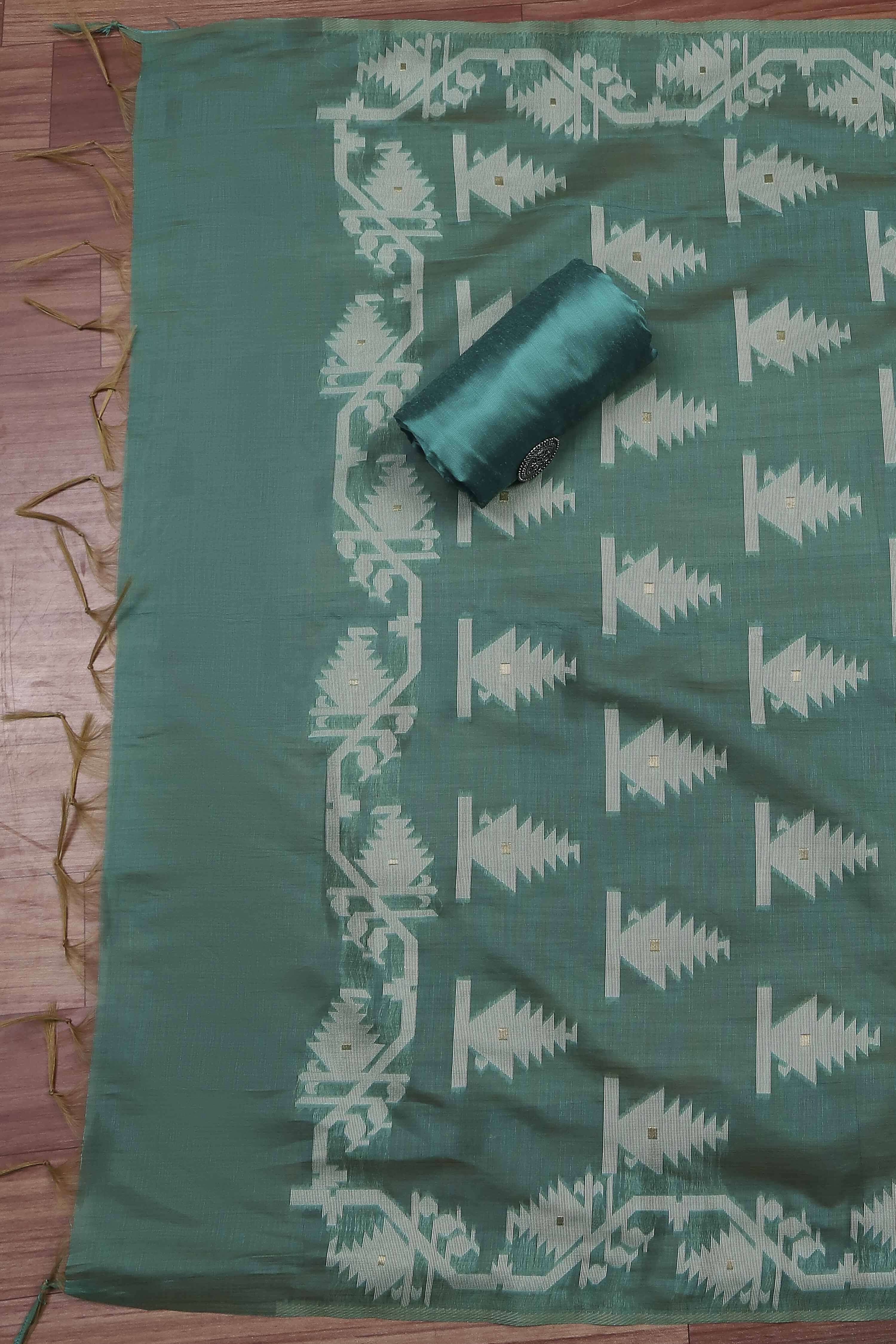 Rust Cotton Jamdani Unstitched Suit Set image number 3