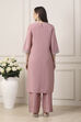 Pink Yoke Embroidered Straight Suit Set image number 4