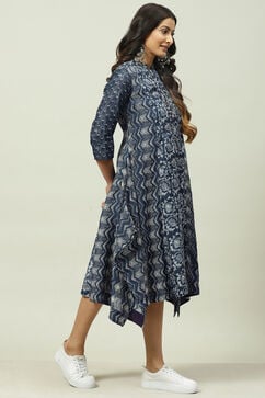 Indigo Poly Cotton Asymmetric Printed Kurta Dress image number 3