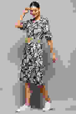 Blue Pure Cotton Floral Printed Straight Dress image number 3