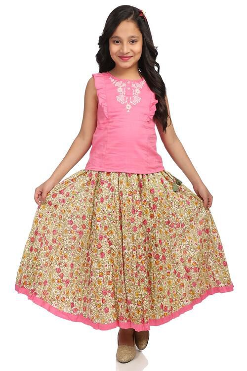 Multi-coloured Set of Cotton Printed Top and Skirt image number 1