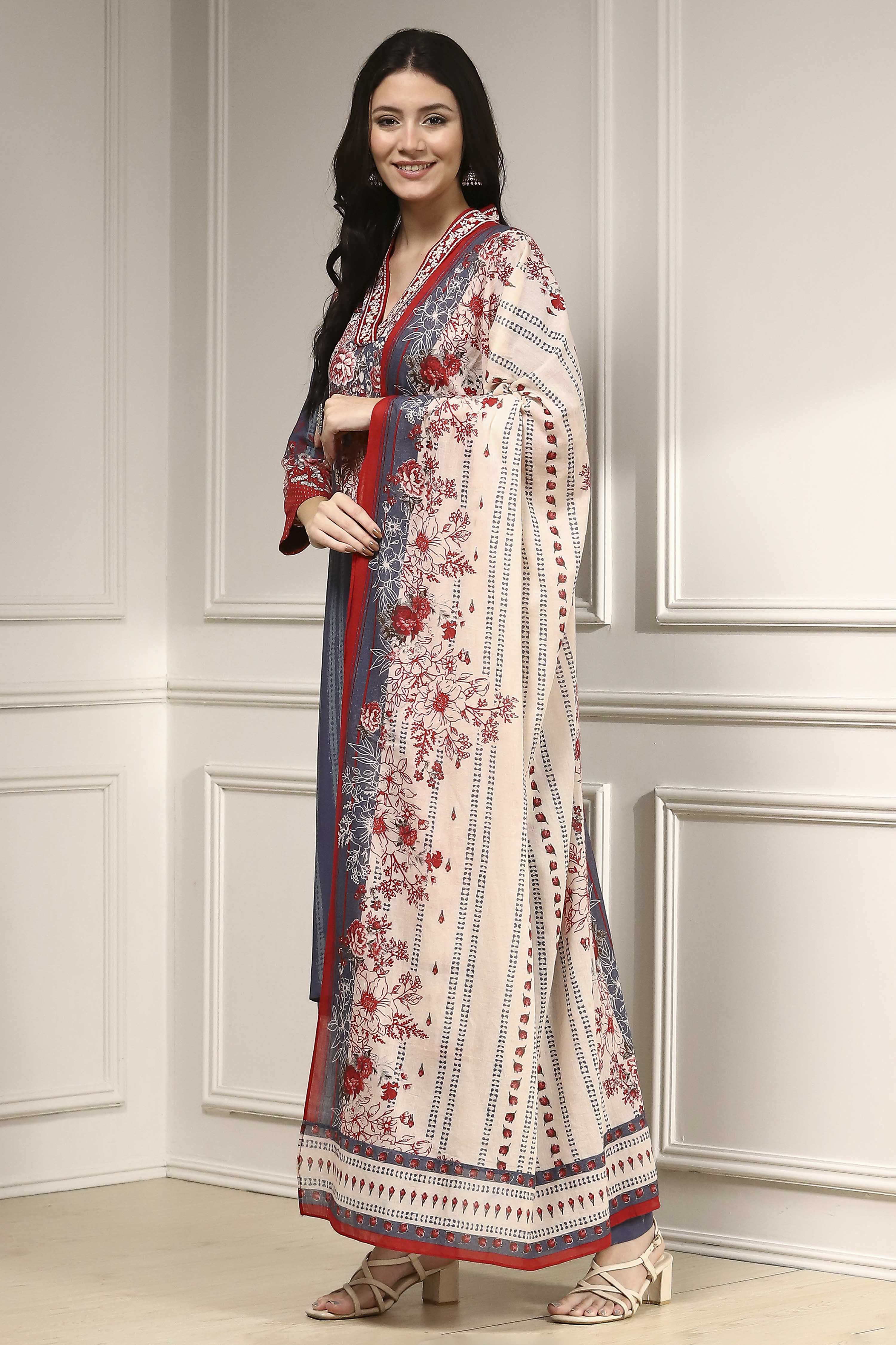 Blue Printed Straight Suit Set image number 3