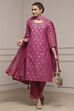 Pink Cotton Blend Straight Yarndyed Suit Set