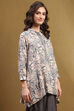 Beige and Grey Cotton Printed Straight Short Kurta image number 4