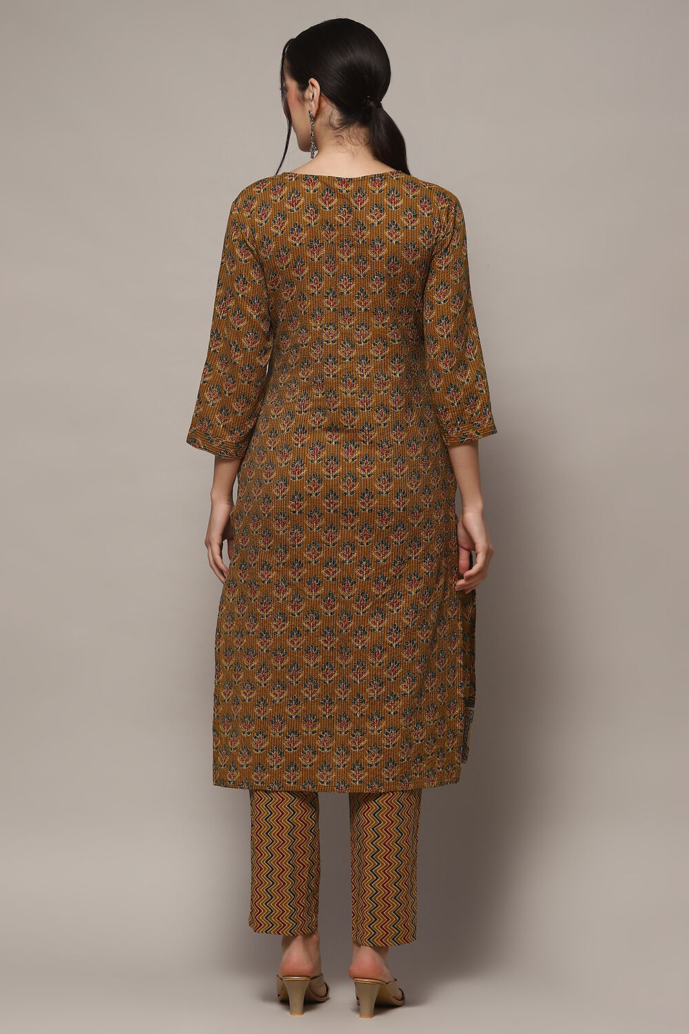 Mustard Tussar Unstitched Suit set image number 6