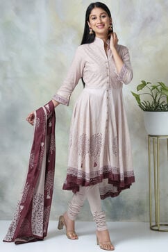 Light Purple Cotton Asymmetric Kurta Churidar Suit Set image number 7
