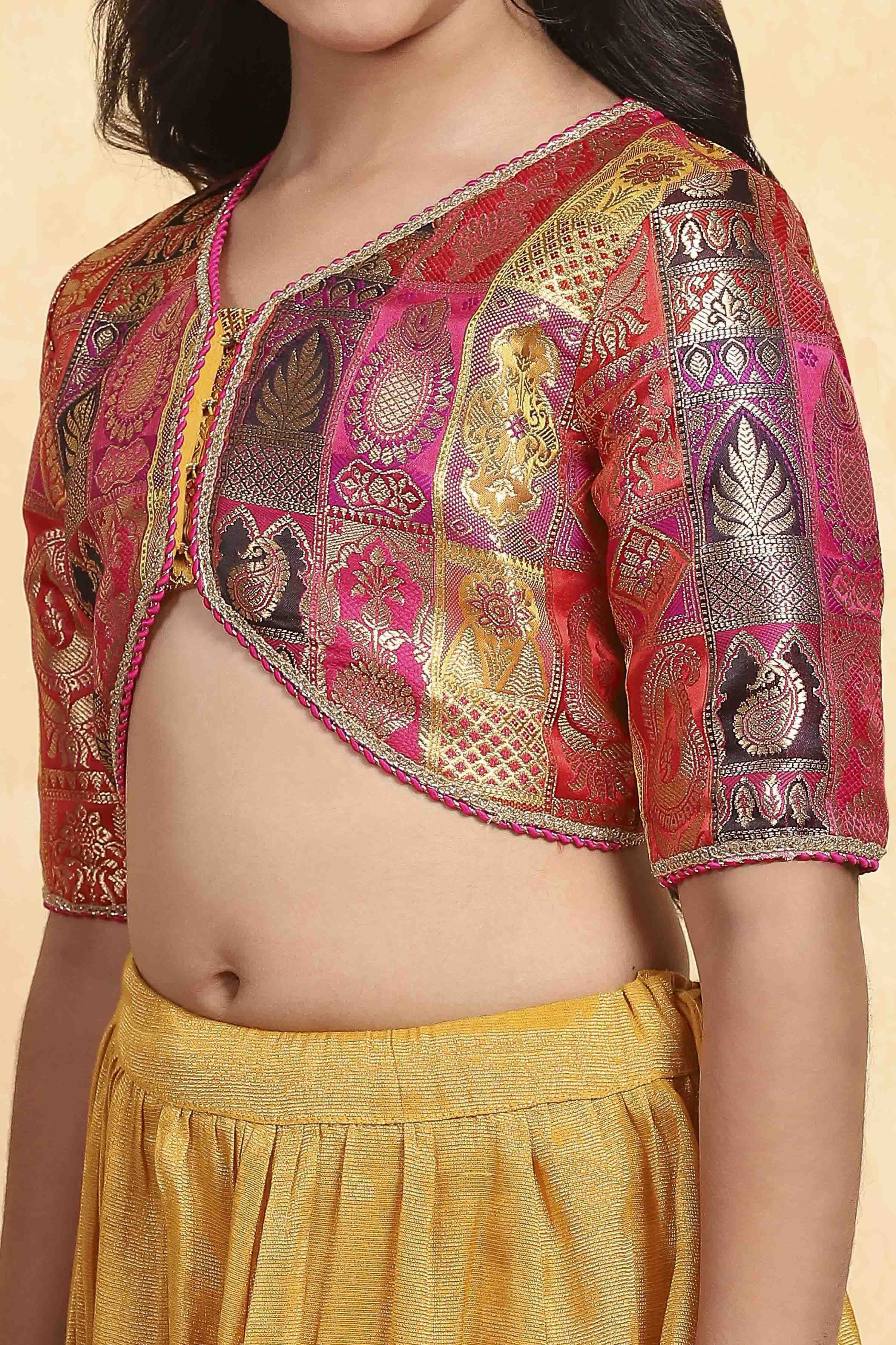 Mustard Yellow Polyester Gathered Lehenga Set image number 1